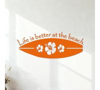 Stickers muraux en vinyle Surfboard Flowers Beach Life Is Better 54.1x133.9cm Modification et ajout d'informations possibles Orange