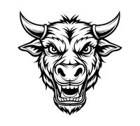 Stickers muraux en vinyle une tête de taureau en colère avec des cornes et des dents 54.6x54.9cm Étanche Noir