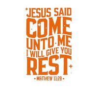 Stickers muraux en vinyle Verset biblique chrétien : Jésus m’a dit : « Je te donnerai du repos. » Matthieu 48x73.4cm Culture du tatouage Orange
