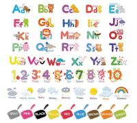 Stickers Muraux Enfant, Stickers Muraux Numéro Alphabet Animaux, Stickers Mural ABC Numéros et Couleurs, Décoller et Bâton, Décoration Murale Chambre, pour Bébé Pépinière D'enfant Décoration