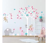 Stickers muraux enfants - Decoration chambre bébé enfant - Adhésif garcon fille - Autocollant mural animaux rigolos dans la jungle - H60 x L80 cm