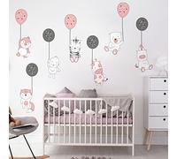 Stickers muraux enfants - Decoration chambre bébé - Sticker mural chambre enfant - Autocollant mural animaux rigolos et les ballons volants - H90 x L60 cm
