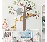 Stickers muraux enfants - Decoration chambre bébé - Sticker mural chambre enfant - Autocollant mural animaux de la jungle et l'arbre des bois - H90 x L60 cm