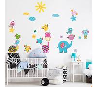 Stickers muraux enfants - Decoration chambre bébé - Sticker mural chambre enfant - Autocollant mural animaux heureux sous le soleil - H90 x L60 cm