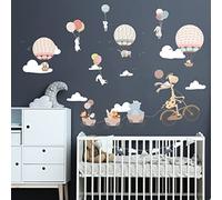 Stickers muraux enfants - Decoration chambre bébé - Sticker mural chambre enfant - Autocollant mural animaux et montgolfières dans les nuages - H90 x L60 cm