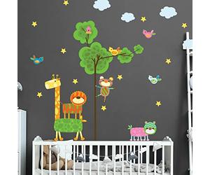 Stickers muraux enfants - Decoration chambre bébé - Sticker mural chambre enfant - Autocollant mural animaux saltimbanques des bois - H60 x L90 cm