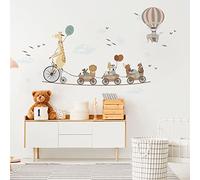 Stickers muraux enfants - Decoration chambre bébé - Sticker mural chambre enfant - Autocollant mural éléphants et ses amis rigolos - H90 x L60 cm