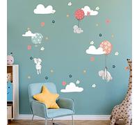 Stickers muraux enfants - Decoration chambre bébé - Sticker mural chambre enfant - Autocollant mural lapins rigolots et ballons volants - H60 x L90 cm