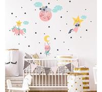 Stickers muraux enfants - Decoration chambre bébé - Sticker mural chambre enfant - Autocollant mural licorne et ses amis dans le ciel étoilé - H60 x L90 cm