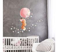 Stickers muraux enfants - Decoration chambre bébé - Sticker mural chambre enfant - Autocollant mural renard et son ballon + 60 fleurs - H30 x L35 cm