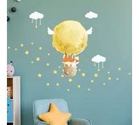Stickers muraux enfants - Decoration chambre bébé - Sticker mural chambre enfant - Autocollant mural renard voyageur + 80 étoiles - H40 x L30 cm