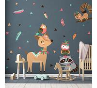 Stickers muraux enfants - Decoration chambre bébé - Stickers muraux enfant - Sticker mural Animaux - Autocollant mural animaux indiens des bois - H120 x L90 cm