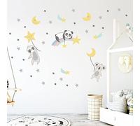 Stickers muraux enfants - Decoration chambre bébé - Stickers muraux enfant - Sticker mural scandinave - Autocollant mural animaux dans les étoiles - H120 x L180 cm