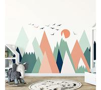 Stickers muraux enfants - Decoration chambre bébé - Stickers muraux enfant - Sticker mural scandinave - Autocollant mural géant montagnes scandinaves Nolwenka - H120 x L180 cm