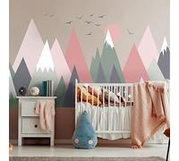 Stickers muraux enfants - Decoration chambre bébé - Stickers muraux enfant - Sticker mural scandinave - Autocollant mural géant montagnes scandinaves Girlyka - H80 x L120 cm