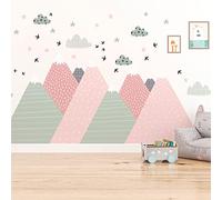Stickers muraux enfants - Decoration chambre bébé - Stickers muraux enfant - Sticker mural scandinave - Autocollant mural géant montagnes scandinaves Xika - H60 x L90 cm