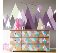 Stickers muraux enfants - Decoration chambre bébé - Stickers muraux enfant - Sticker mural scandinave - Autocollant mural géant montagnes scandinaves Poupika - H60 x L100 cm