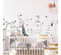 Stickers muraux enfants - Decoration chambre bébé - Stickers muraux enfant - Sticker mural scandinave - Autocollant mural Animaux veilleurs de la nuit - H60 x L90 cm