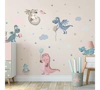 Stickers muraux enfants - Decoration chambre bébé - Stickers muraux enfant - Sticker mural scandinave - Autocollant mural dinosaures aventuriers - H160 x L120 cm