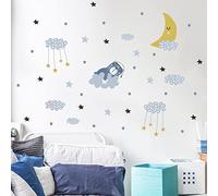 Stickers muraux enfants - Decoration chambre bébé - Stickers muraux enfant - Sticker mural scandinave - Autocollant mural ourson et les étoiles de la nuit - H60 x L90 cm