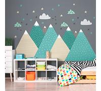 Stickers muraux enfants - Decoration chambre bébé - Stickers muraux enfant - Sticker mural scandinave - Autocollant mural géant montagnes scandinaves Sofika - H60 x L90 cm