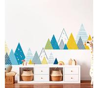 Stickers muraux enfants - Decoration chambre bébé - Stickers muraux enfant - Sticker mural scandinave - Autocollant mural géant montagnes scandinaves Benzika - H60 x L100 cm