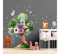 Stickers muraux enfants Géant - Decoration chambre bébé enfant - Adhésif garcon fille XXL - Autocollant mural arbre géant et la cabane du bonheur - H90 x L120 cm (X2)