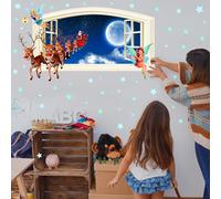 Stickers Muraux Enfants Lumineux 3D, Étoile Autocollant Fluorescente, Lune Élan Phosphorescentes, Ciel étoilé Lumineuses Stickers Mural, Noël Cadeaux pour Décoration Fille Garcon Chambres D'enfants