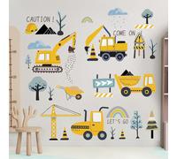 Stickers Muraux Enfants,Tracteurs Decoration Chambre Bebe Garcon,Autocollant Mural Enfant Chantier,Deco Chambre Bebe Voiture,Bulldozer,Excavatrice,Camion,Grue