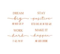 Stickers muraux et muraux en vinyle Affiches de citations motivantes : Rêvez grand, travaillez dur 64x95.4cm Culture du tatouage Orange
