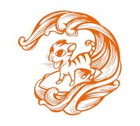 Stickers muraux et muraux en vinyle Chat, animal de compagnie, vague, animal marin, surf 54x54.7cm Peinture murale artistique Orange