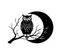Stickers muraux et muraux en vinyle Chouette perchée sur une branche d'arbre devant la silhouette de la pleine lune 34x48.4cm Ne se décolle pas Noir