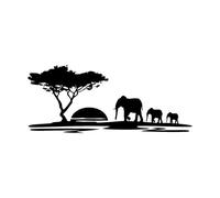 Stickers muraux et muraux en vinyle Éléphant Animaux d'Afrique Paysage Arbre 42x101.4cm N'abîme pas le mur Noir