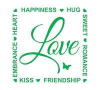 Stickers muraux et muraux en vinyle Mots Amour Romance Bonheur Inscription Citation 36x36.1cm Décoration de magasin Vert