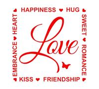 Stickers muraux et muraux en vinyle Mots Amour Romance Bonheur Inscription Citation 54x54.2cm Décoration de carrosserie Rouge