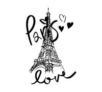 Stickers muraux et muraux en vinyle Paris Tour Eiffel Amour Français Cœurs Romance 32x48.3cm Fourni avec un kit de film de transfert Noir