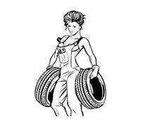 Stickers muraux et muraux en vinyle sex-appeal Girl Garage Réparation automobile Roues 32x47.3cm Stickers pour vitres Noir