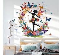 Stickers muraux fille papillon,Décalque mural fée fleurie,Décor mural floral coloré, papillons colorés, pour fille, chambre de bébé, chambre d'enfant