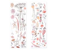 Stickers Muraux Fleurs 2 Feuilles, Décor Boho Vinyle Amovible 30 x 90 cm | Autocollant mural vinyle avec fleurs sauvages, pissenlits et papillons pour chambre, salon, couloir et meubles lisses