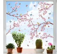 Stickers Muraux Fleurs Rose,Stickers Fenêtre Colibri Papillon,Autocollants Muraux Fleurs De Cerisier De Chambre À Coucher,Rose Sticker Muraux Chambre Fille,Autocollant Mural Plante Salon Décor