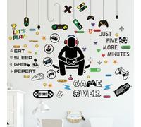 Stickers muraux gamer 6 pièces décor gaming chambre enfant ado - Décorations murales autocollantes PVC faciles à poser - Contrôleur de jeu et icônes - Noir