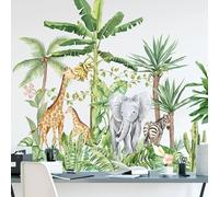 Stickers Muraux Grande Taille 150 Cm X 93 Cm Afrique Animaux Plantes Tropicales Aquarelle Éléphant Girafe Stickers Muraux Pour Enfants Chambre Pépinière Stickers Murauxdecoration Chambre Be