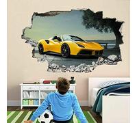 Stickers muraux Jaune Sport Voiture 3D Mur Art Autocollant Decal Enfants Chambre Décor Supercar Décoration Murale 60x90cm
