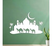 Stickers muraux La Nuit des Mille et Une Nuits, caravane de chameaux, mosquée, palais, horizon, lune, mode 35x53.6cm Multicolore Blanc
