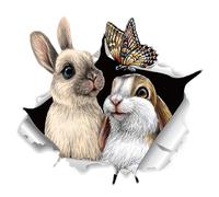 Stickers muraux Lapin Breaking Through Wall - Poster animal de dessin animé - Décoration murale autocollante pour réfrigérateur, cuisine, salon, chambre d'enfant