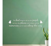 Stickers muraux Les plus belles choses de la vie sont les personnes que nous aimons, les endroits que nous avons visités et les souvenirs que nous avons créés en chemin. 26x105.7cm Étanche Blanc