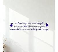 Stickers muraux Les plus belles choses de la vie sont les personnes que nous aimons, les endroits que nous avons visités et les souvenirs que nous avons créés en chemin. 26x105.7cm Étanche Bleu foncé