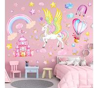 Stickers Muraux Licorne pour Chambre Fille Autocollant Mural Arc-En-Ciel Nuages Vinyle Stickers Muraux Enfants pour Décoration Chambre Bébé Pépinière Salon