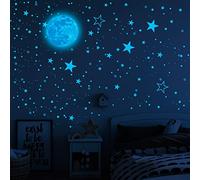 Stickers Muraux Lune Étoile Bleue Stickers Muraux DIY Enfants Etoiles Phosphorescentes Plafond Etoile Fluorescente Chambre Enfant Adulte pour Salon Chambre Cadeau