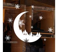 Stickers Muraux Lune Noël boule amovible en vinyle maison fenêtre Stickers PVC autocollant Decor Size:About 25 * 35cm (Blanc)